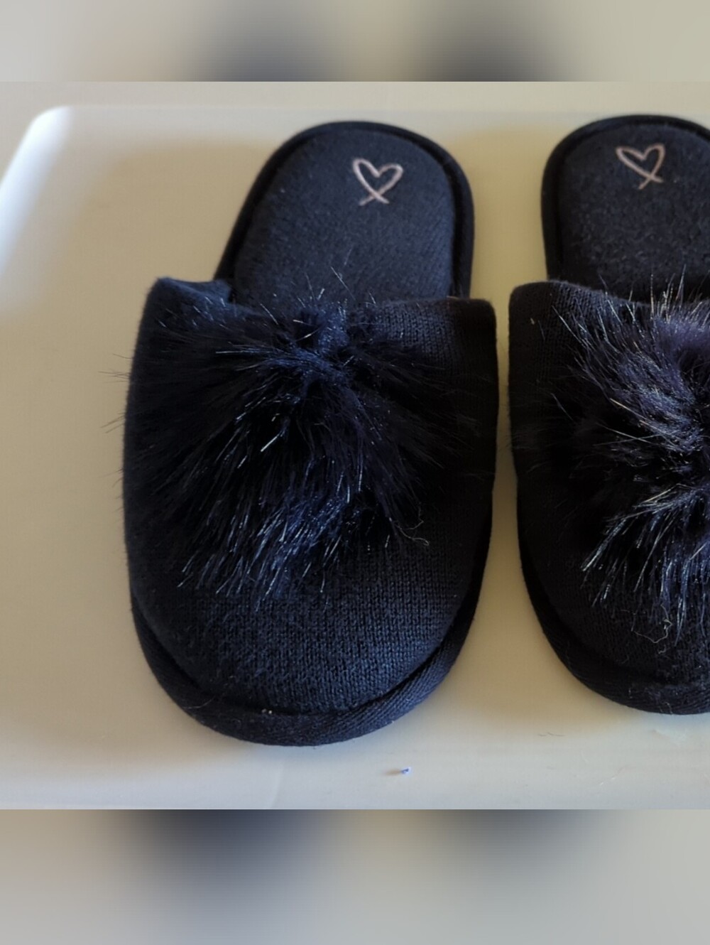 N.W/O.T Victoria's Secret Dark Navy Blue Knit Pom Slippers Size M